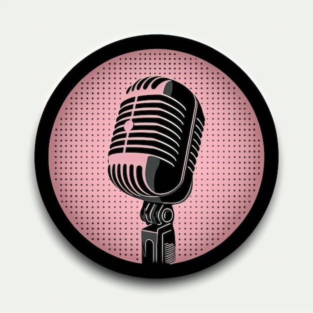 Icono de micrófono en círculo rosa, logotipo de podcast, fondo blanco. IA generativa