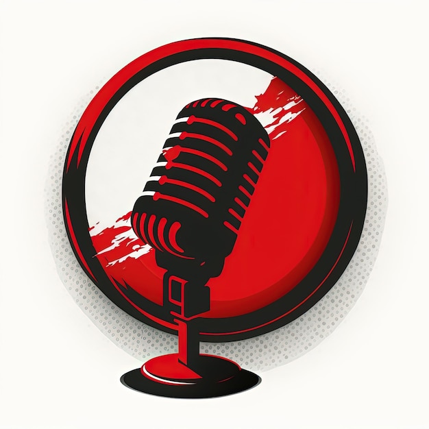 Foto icono de micrófono rojo en círculo, logotipo de podcast, fondo blanco. ia generativa