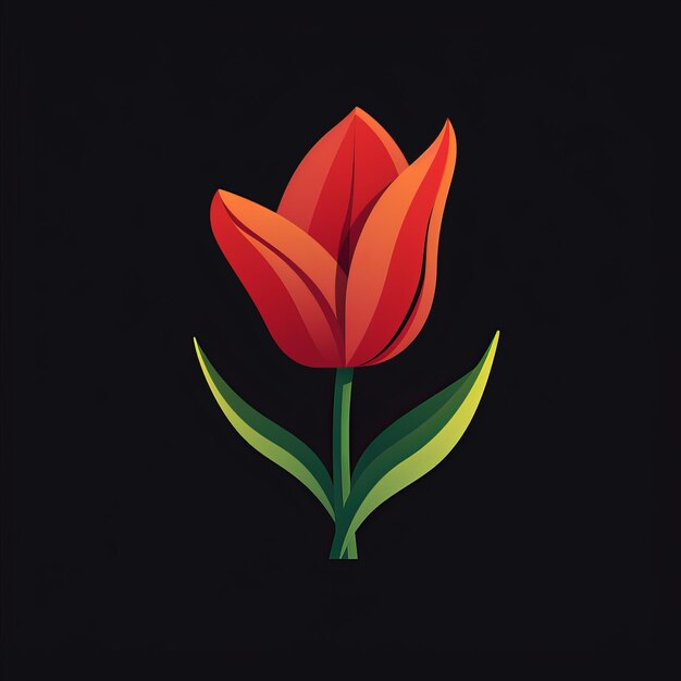 Foto icono minimalista de la flor del tulipán sobre un fondo negro