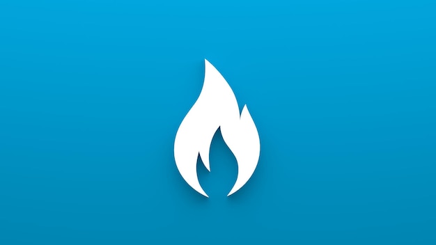 Icono minimalista de fuego y llama Representación 3d de un icono plano sobre un fondo azul