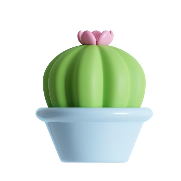 Icono moderno de cactus con flor en maceta aislado sobre fondo blanco 3d renderizar ilustración