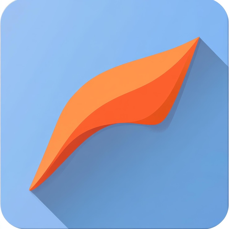 Foto icono moderno y simple que representa el concepto de ráfaga de viento perfecto para el diseño de aplicaciones cuenta con una forma naranja limpia en un fondo azul para un aspecto fresco