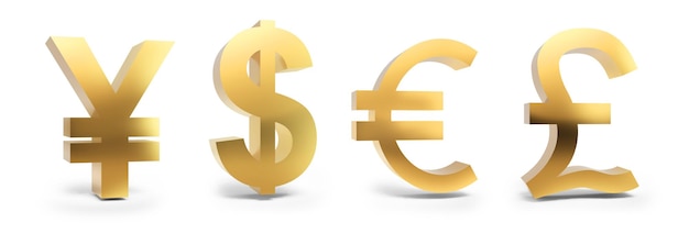Icono de moneda dorada sobre fondo blanco Moneda en el sistema de divisas Representación 3D
