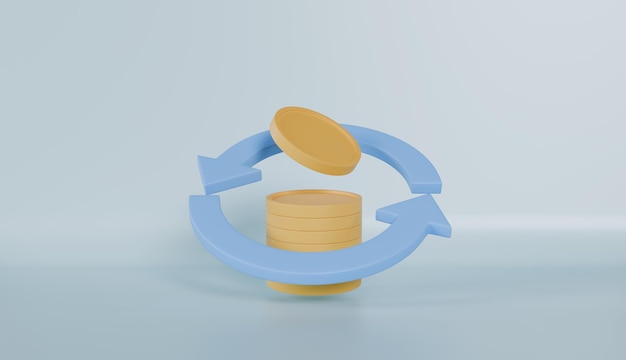Icono de moneda y flecha concepto de tecnología de transacción de cambio de dinero en el fondo