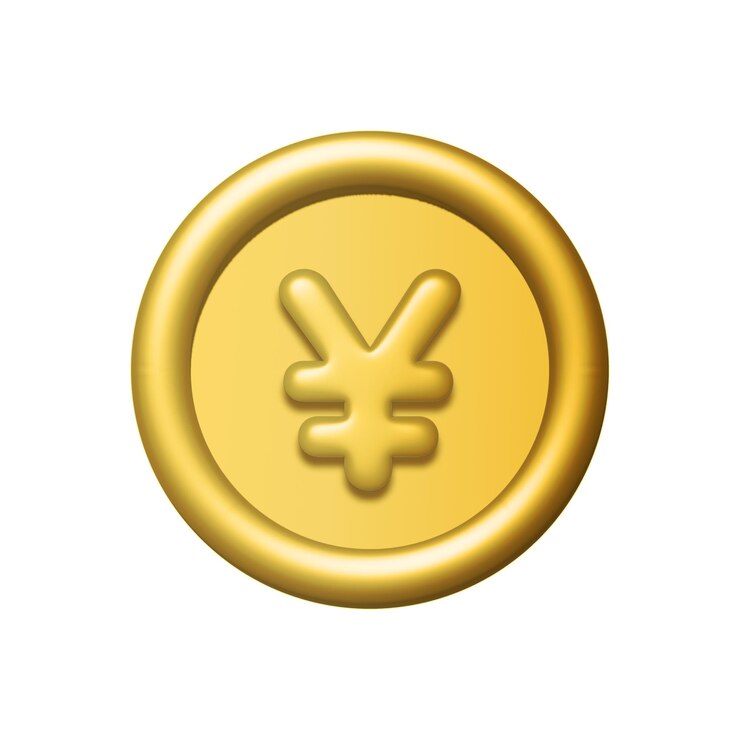 Foto icono de moneda de oro 3d con el signo del yen japonés aislado en fondo blanco.
