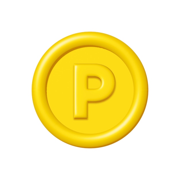 El icono de la moneda de punto de oro 3D aislado en un fondo blanco.