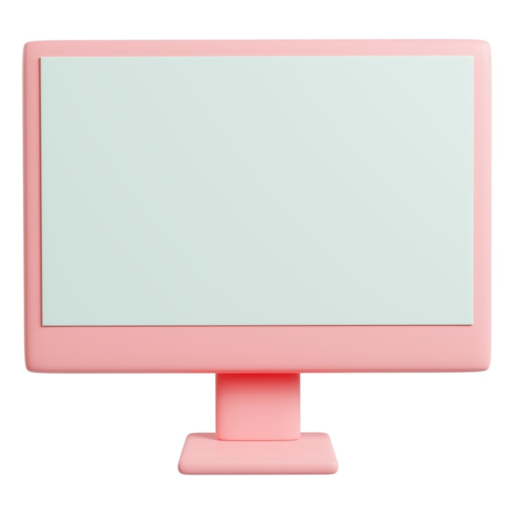 Foto icono de monitor rosado renderizado en 3d sobre fondo blanco