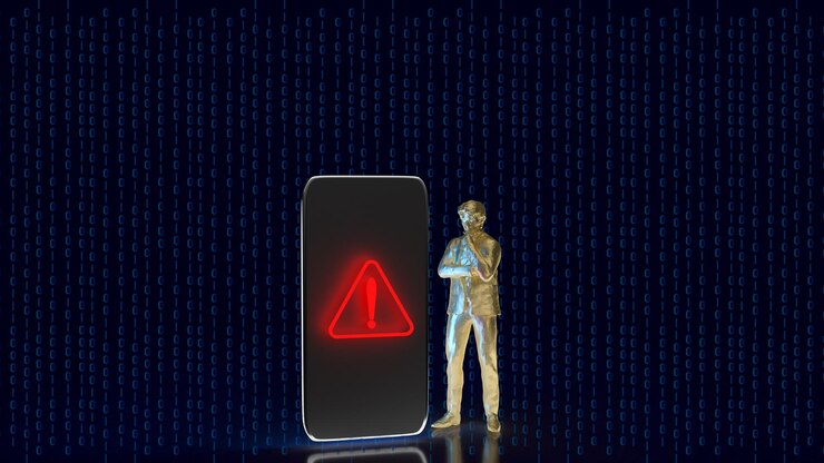 Foto el icono móvil y rojo para la representación 3d del concepto de ciberdelincuencia