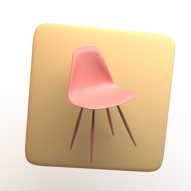 Icono de muebles con silla aislado sobre fondo blanco. App. Ilustración 3D.