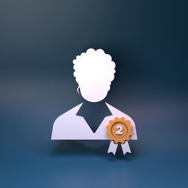 Icono de mujer y símbolo de premio de la victoria con cintas de representación 3d