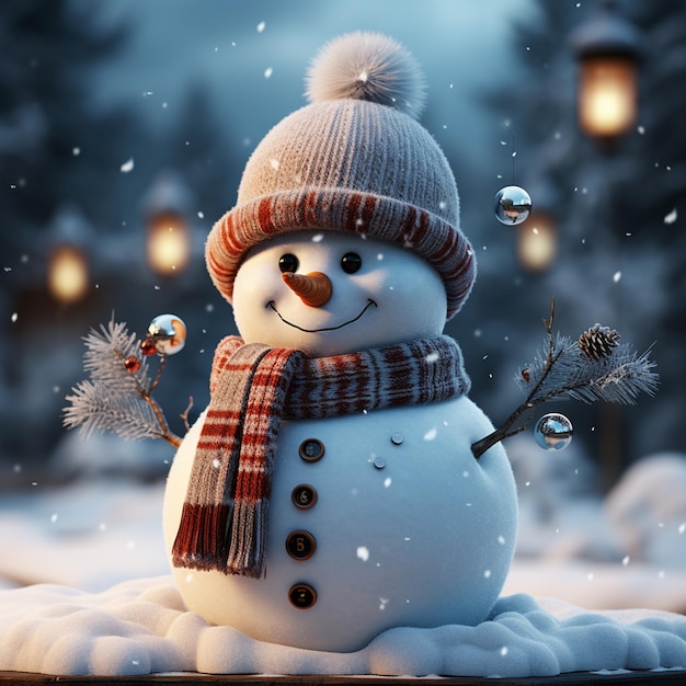 Icono de muñeco de nieve con sombrero de Navidad aislado ilustración de renderizado 3d