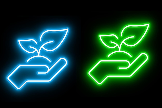El icono de neón azul brillante de cuidado ui ux el vector del logotipo del letrero brillante