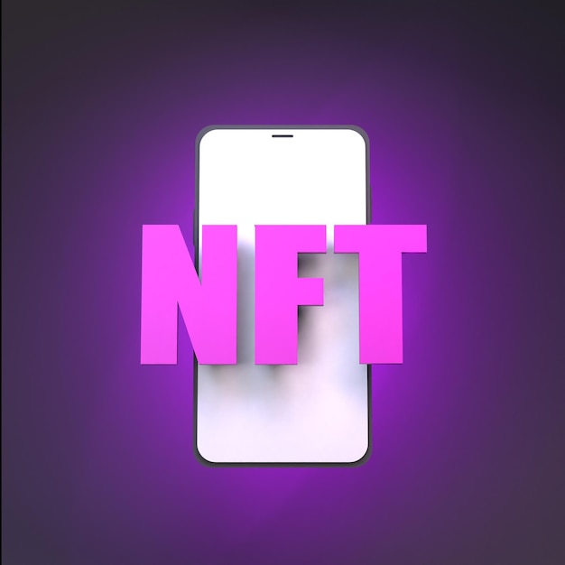 Icono de NFT en el render 3d de fondo del teléfono