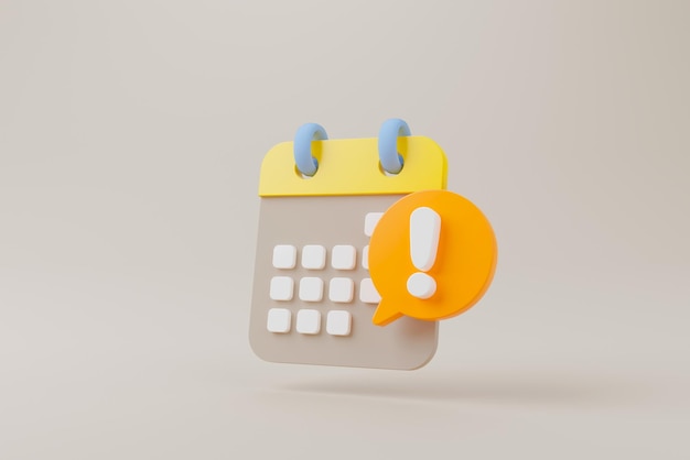 Icono de notificación y fecha límite del calendario en la ilustración de representación 3d de fondo marrón