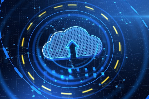Icono de nube abstracta sobre fondo azul Computación en la nube y concepto de base de datos Representación 3D