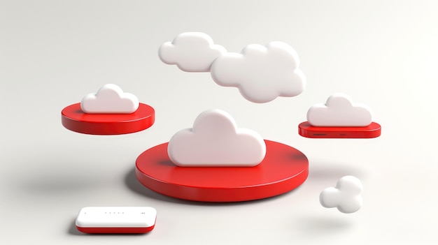 Foto icono de nube blanca roja 3d estilo minimalista, servicio en línea de computación en la nube, concepto de seguridad de tecnología digital, ilustración de ia generativa