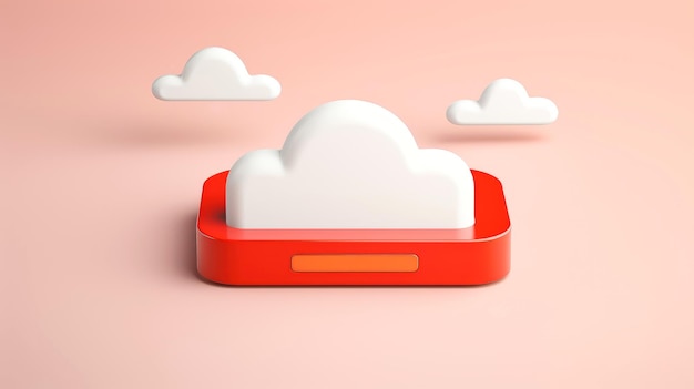 Icono de nube blanca roja 3D estilo minimalista, servicio en línea de computación en la nube, concepto de seguridad de tecnología digital, ilustración de IA generativa