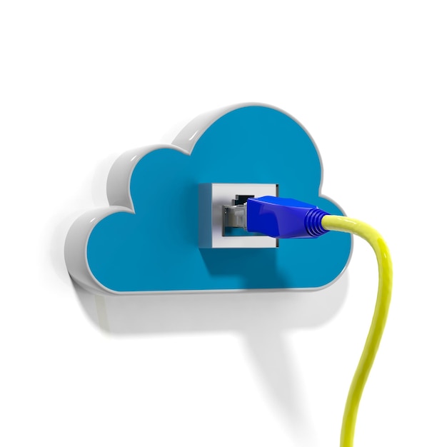Icono de nube con cable Ethernet aislado sobre fondo blanco.