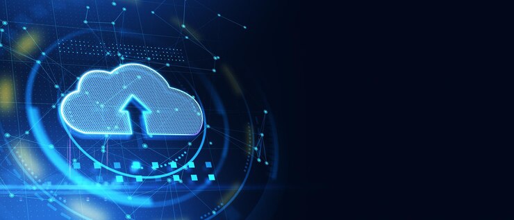 Foto icono de nube creativa en fondo azul con lugar de maquetación computación en nube y concepto de base de datos renderización 3d