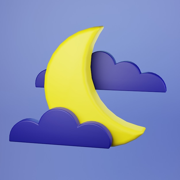 Icono de nube y luna creciente en el cielo nocturno render 3d