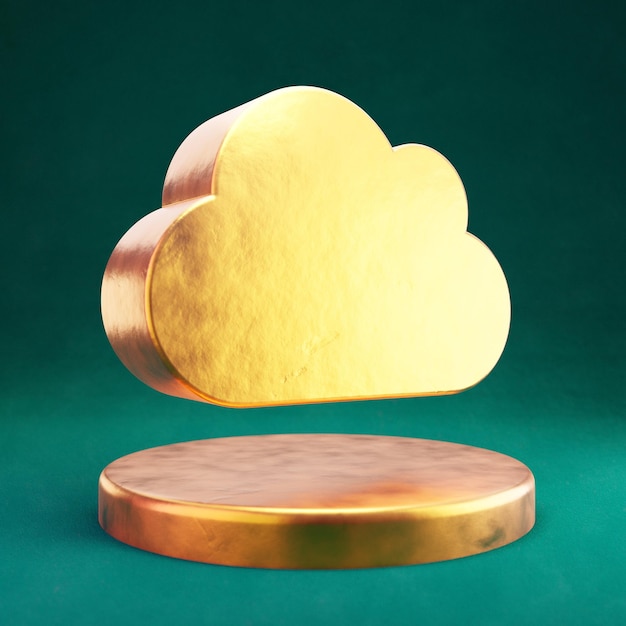 Icono de nube. Símbolo de Fortuna Gold Cloud con fondo verde Tidewater. 3D prestados icono de redes sociales.