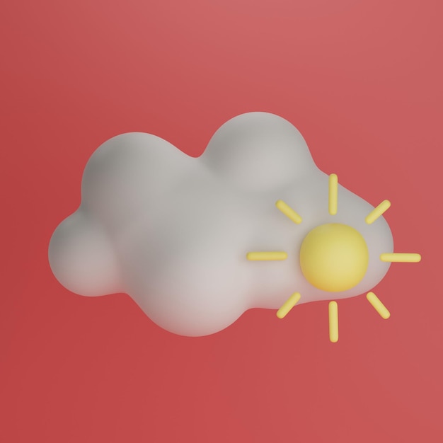 Icono de nube de sol de baja poli de dibujos animados 3D