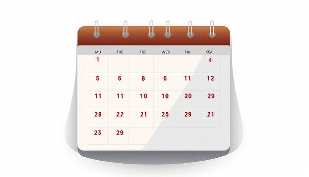 icono de página de calendario con fechas y un fondo blanco plano