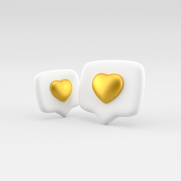 Icono de pasador de corazón dorado aislado sobre fondo blanco 3d renderizar ilustración