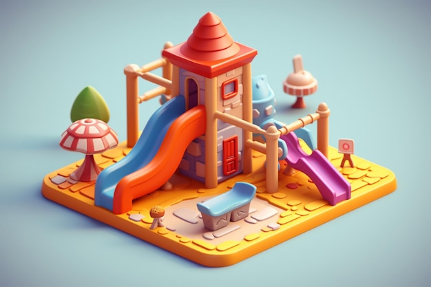 Icono de patio de juegos de niños de jardín de infantes 3d