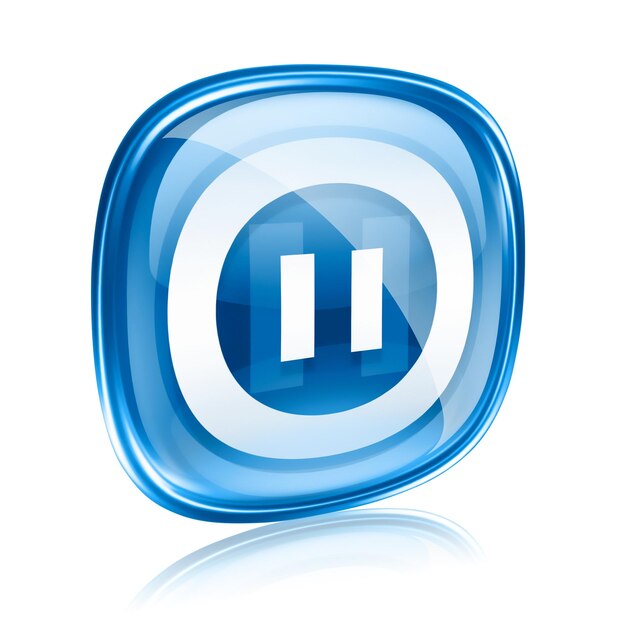Icono de pausa vidrio azul aislado en blanco