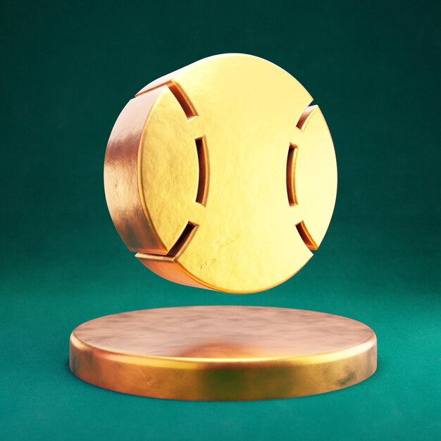 Icono de pelota de béisbol. Símbolo de la bola de béisbol Fortuna Gold con fondo verde Tidewater. 3D prestados icono de redes sociales.