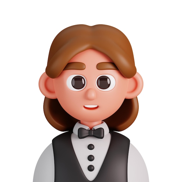 icono de personaje de dibujos animados de camarero modelo 3d