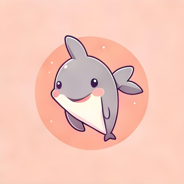 El icono de personaje de dibujos animados de Kawaii Dolphin Vector Clipart en un fondo de melocotón