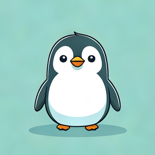 El icono de personaje de dibujos animados de Kawaii Penguin Vector Clipart en un fondo verde menta