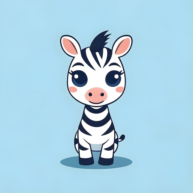 Foto el icono de personaje de dibujos animados de kawaii zebra vector clipart en un fondo azul bebé