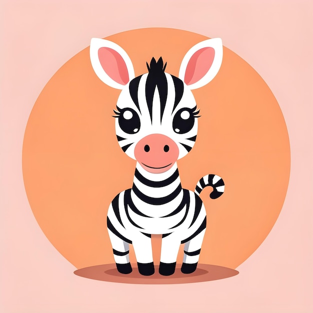 Foto el icono de personaje de dibujos animados de kawaii zebra vector clipart en un fondo de melocotón