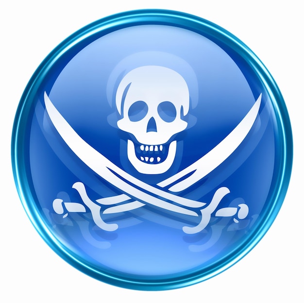 El icono de pirata azul aislado en blanco