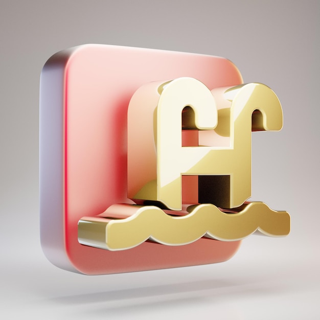 Icono de piscina. Símbolo de la piscina dorada en placa de oro rojo mate. 3D prestados icono de redes sociales.