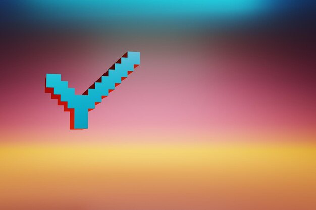 Icono de píxeles Compruebe hermoso azul Compruebe los íconos símbolo en fondo multicolor brillante renderización 3D i