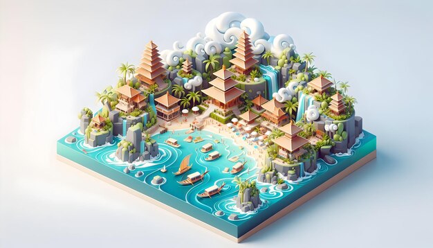 Icono plano 3D como Bali Bliss Indonesia Bali un paraíso tropical de playas serenas y maravillas culturales i