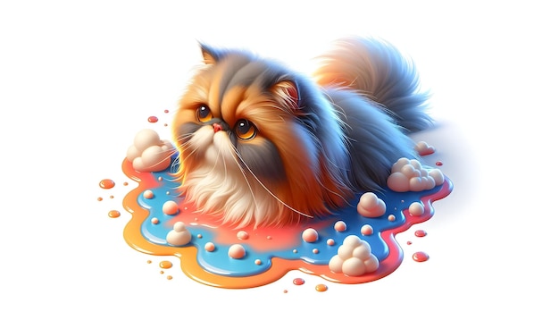 Foto icono plano 3d como bengal bliss un gato de bengala en un reposo dichoso rodeado de flora de acuarela en el agua