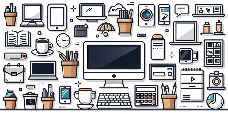 Foto icono plano 3d como escritorio limpio y un escritorio desordenado que simboliza la organización y la desorganización con am