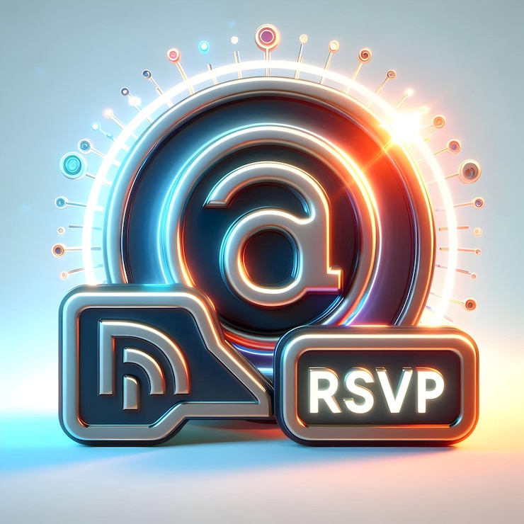 Foto icono plano 3d como icono de invitación holográfico brillante y concepto de icono rsvp como una foto que representa un
