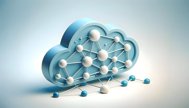 Icono plano 3D como Nexus de red en la nube Un nexo de símbolos de nube que representan puntos de datos interconectados