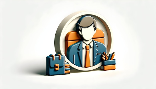 Icono plano en 3D como Persona Corporativa Un profesional de negocios retratado en un entorno que exuda confianza