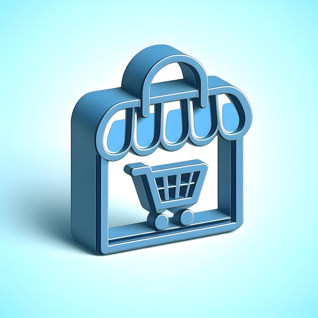 Icono plano 3d como símbolo de compras con espacio para texto en un fondo azul concepto como compras elegantes