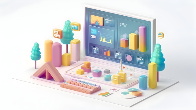 Icono plano 3D Concepto de tablero financiero interactivo Datos y análisis en tiempo real para las finanzas futuras