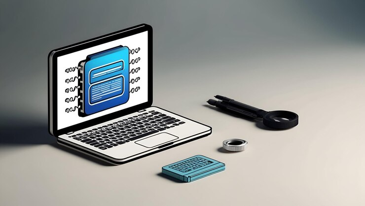 Foto icono plano 3d y icono de portátil con amplio espacio de copia para temas de programación concepto