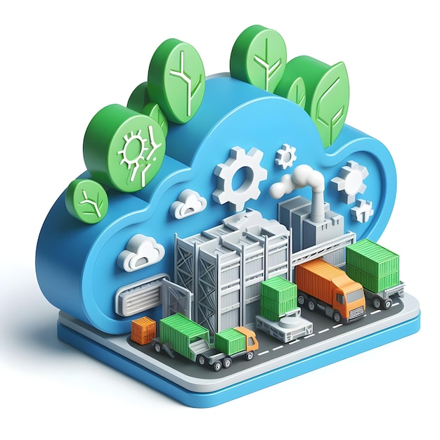 Foto icono plano 3d de infraestructura en la nube para el concepto de fabricación verde con optimización y sostenibilidad