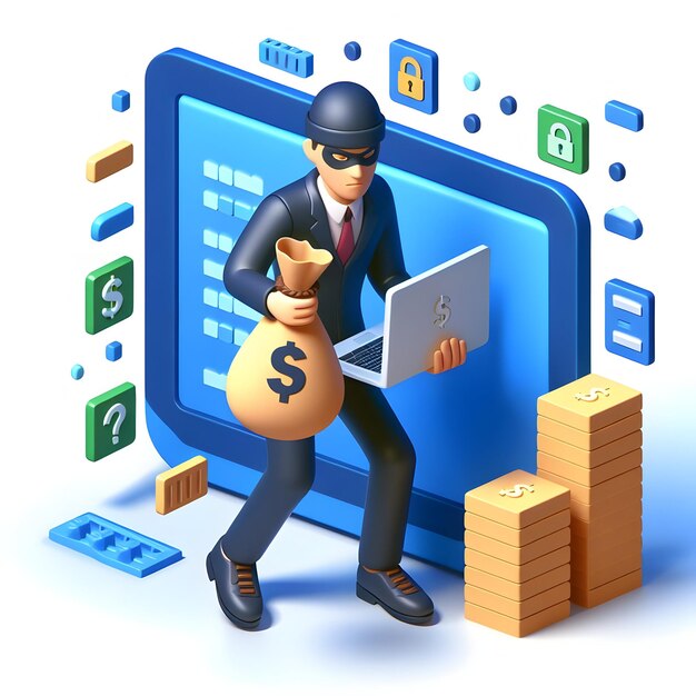 Icono plano 3D para negocios como Bandido Virtual Cibercriminales que roban bytes de datos en la seguridad en línea